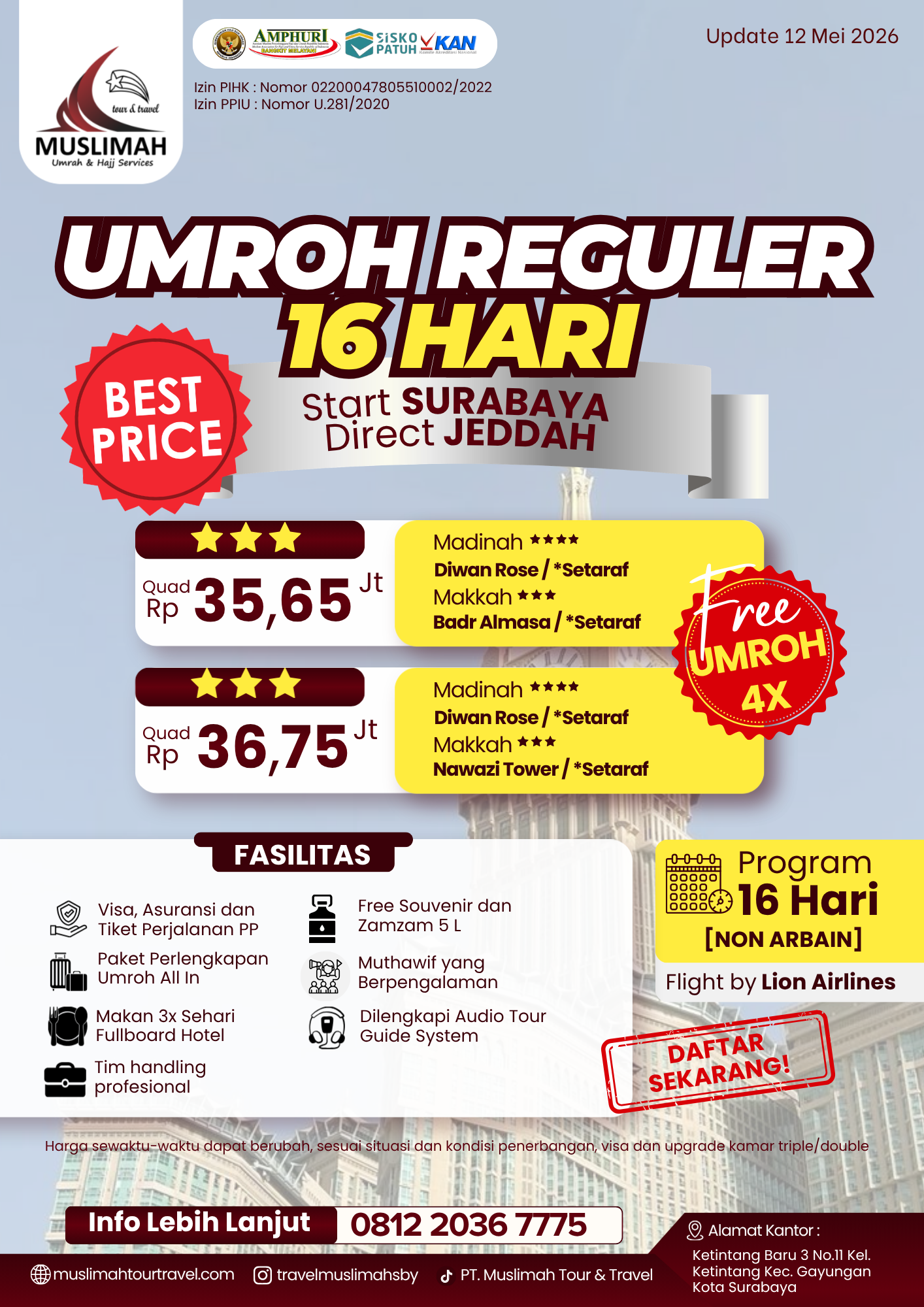 Umroh Reguler 16 Hari Non Arbain